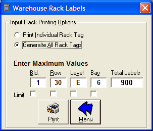 Printing Rack Labels Panel